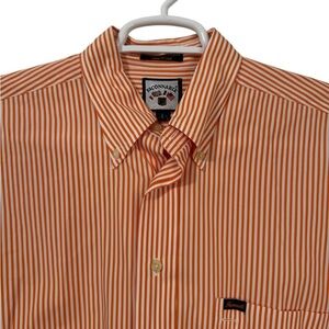 Faconnable Men’s Casual Orange and White Stripe Button Down Cotton Shirt Large